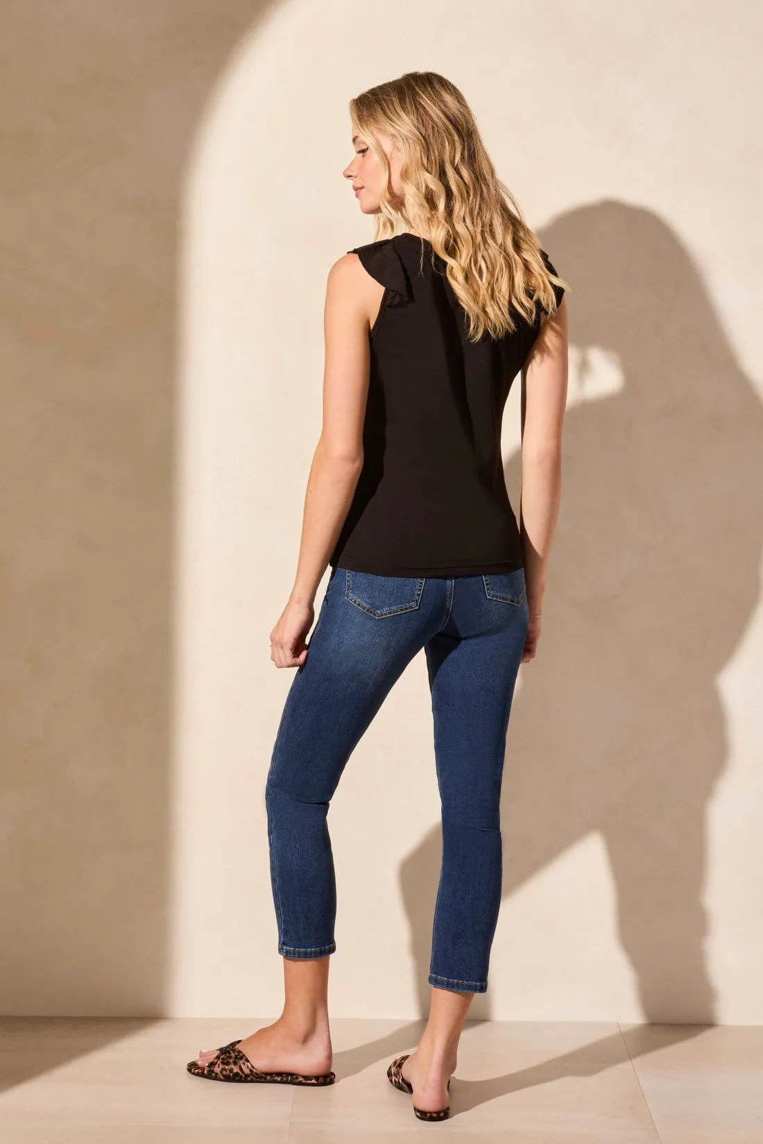 Mixed Media Ruffle-Front Crew Neck Top-Black sold by Tribal product image thumbnail 4