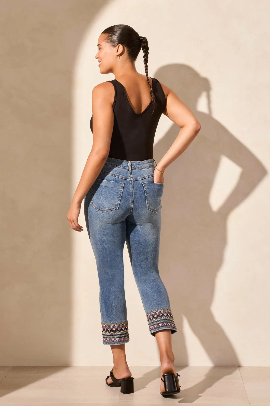 Audrey Mid Rise Straight Crop Jeans-Tileblue sold by Tribal product image thumbnail 3