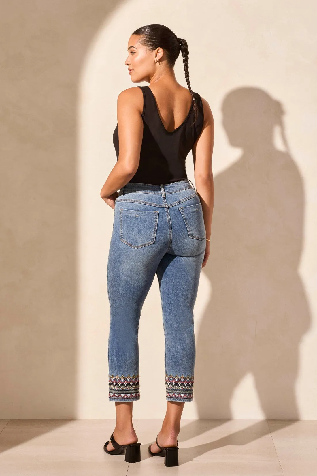 Audrey Mid Rise Straight Crop Jeans-Tileblue sold by Tribal product image thumbnail 4
