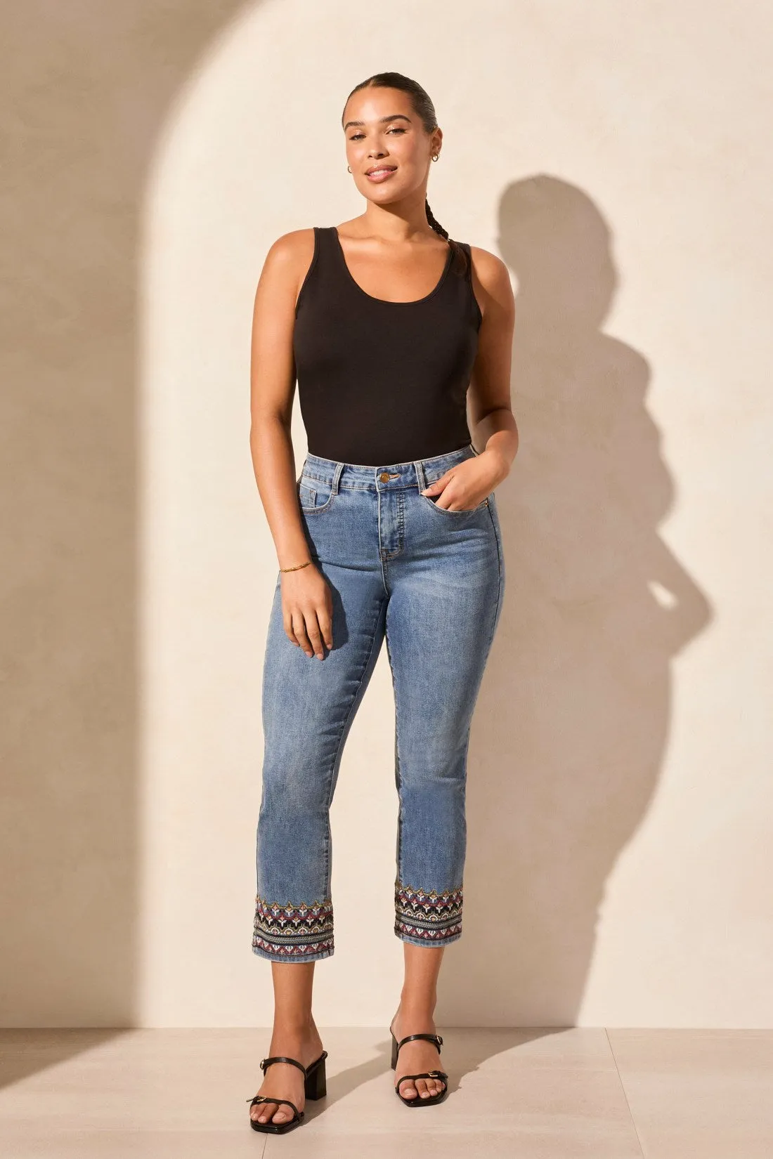 Audrey Mid Rise Straight Crop Jeans-Tileblue sold by Tribal