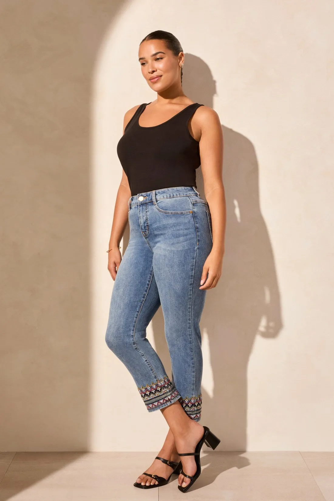 Audrey Mid Rise Straight Crop Jeans-Tileblue sold by Tribal product image thumbnail 2