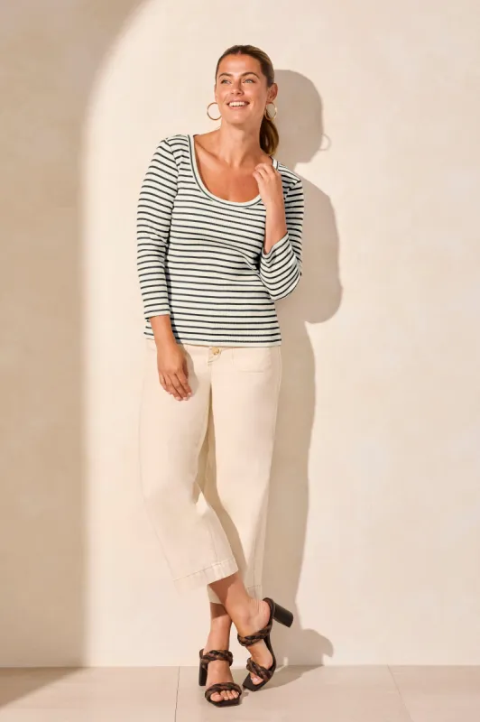 3/4 Sleeve Wide Crew Neck Top-Cocoblack sold by Tribal