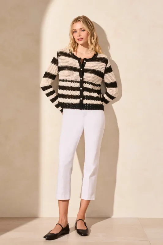 Crochet Long-Sleeve Button-Front Cardigan-Black sold by Tribal