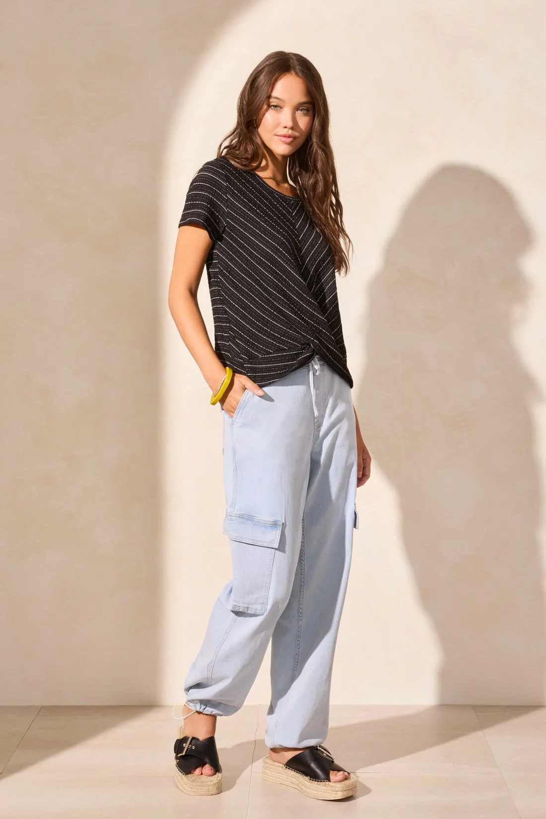 Textured Knotted Crew Neck Shirt-Black sold by Tribal