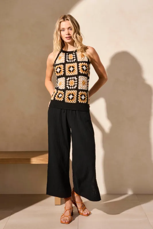 Crochet Halter Sweater Tank-Blackmulti sold by Tribal