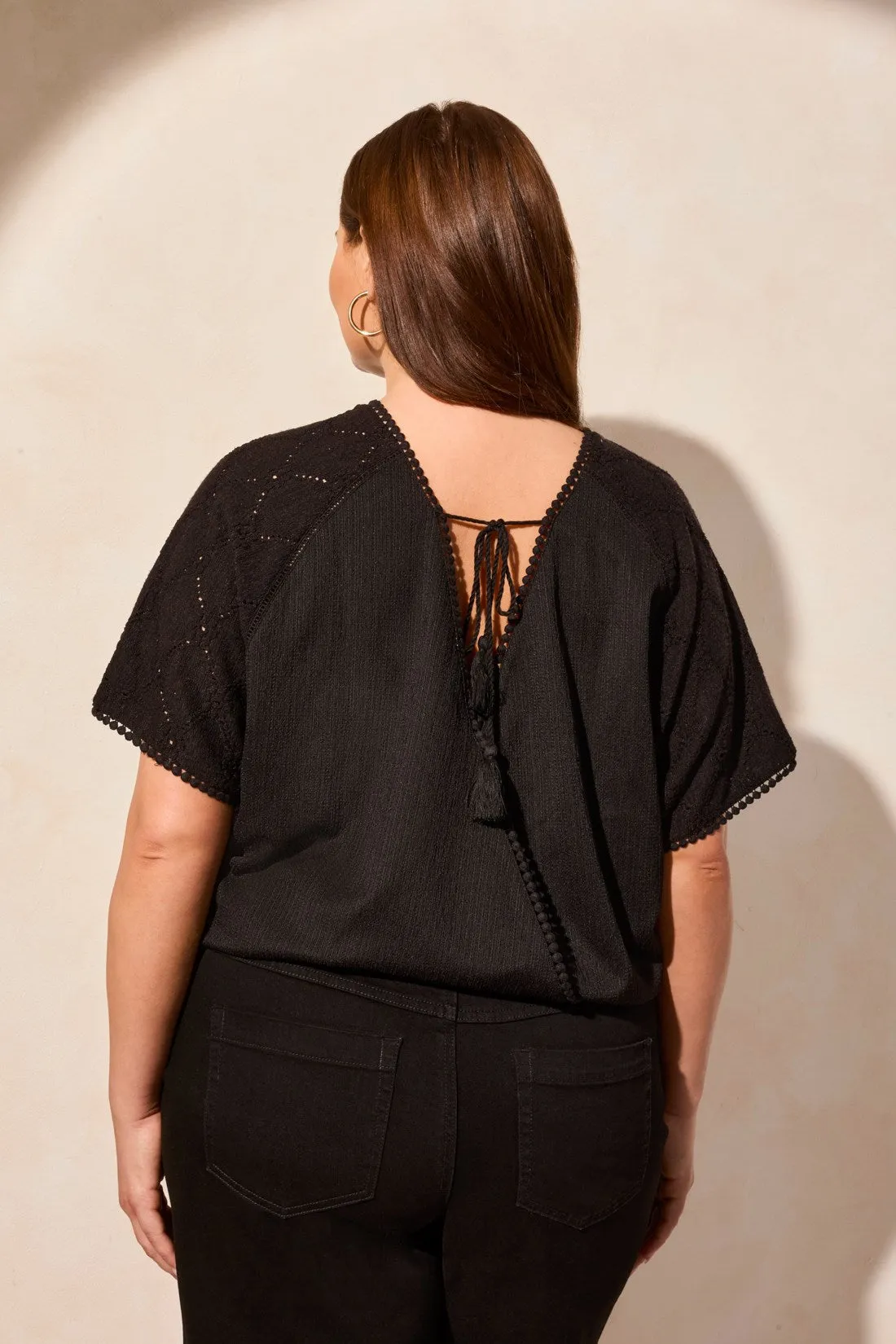 Wear-Two-Ways Raglan Sleeve Crew Neck Top-Black sold by Tribal product image thumbnail 3