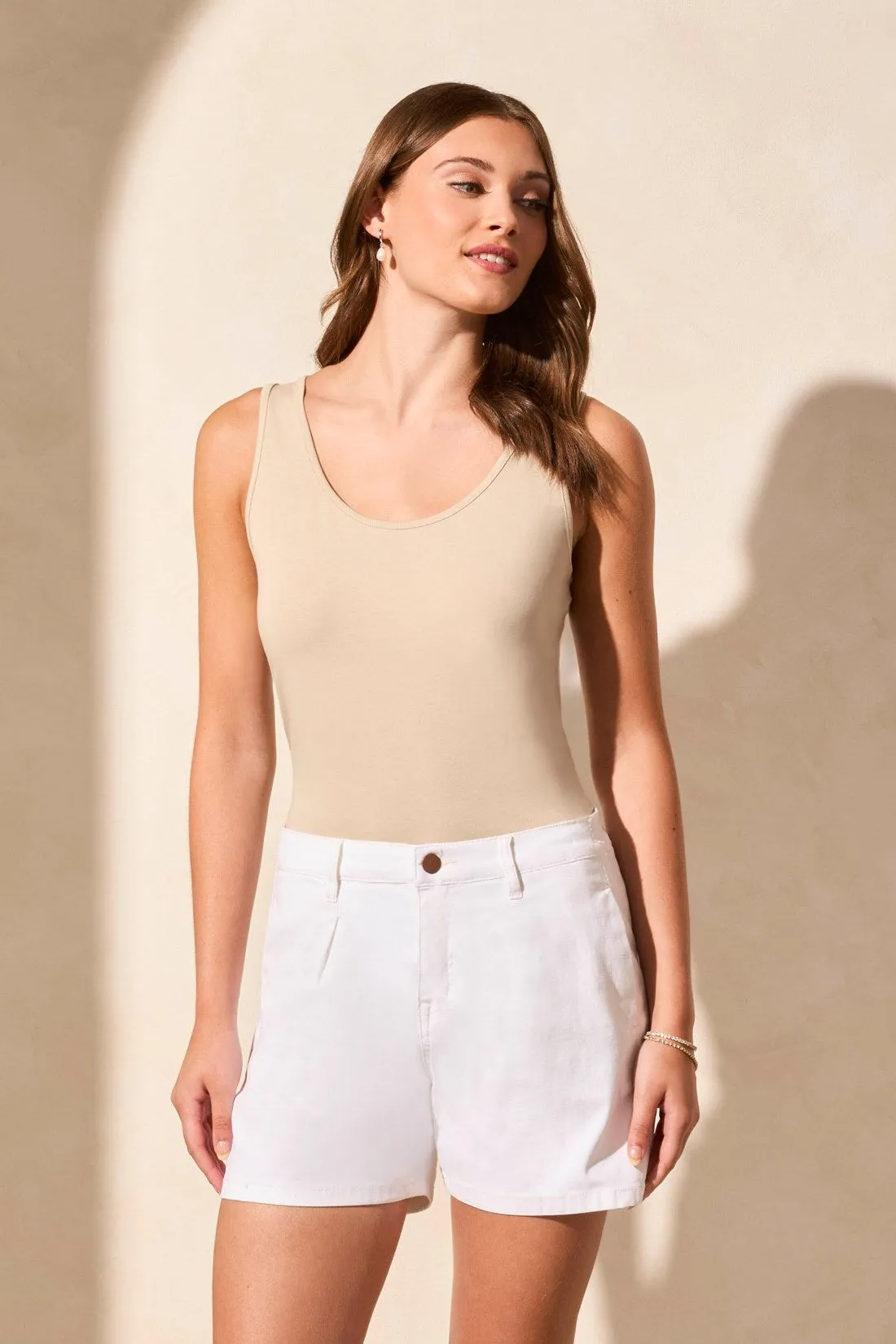 Audrey Mid-Rise Pleated Wide-Leg Short-Cocomilk sold by Tribal