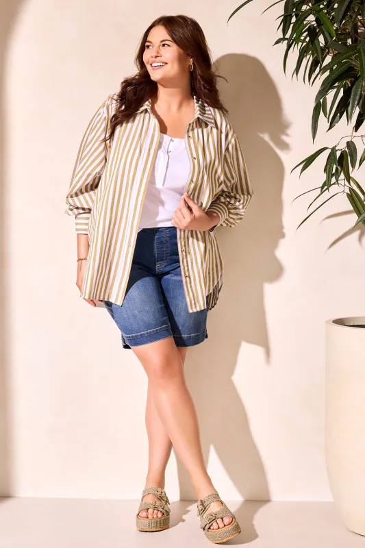 Stripe Button-Front Shirt-Greenmoss sold by Tribal