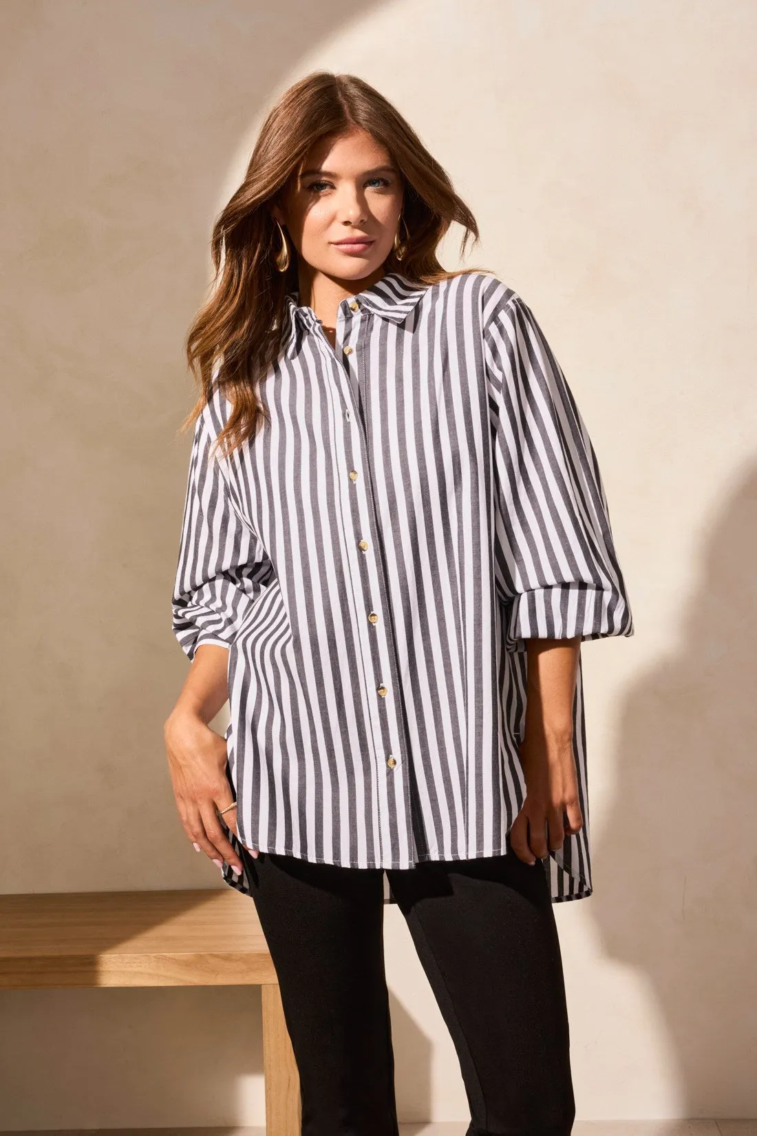 Stripe Button-Front Shirt-White sold by Tribal product image thumbnail 3