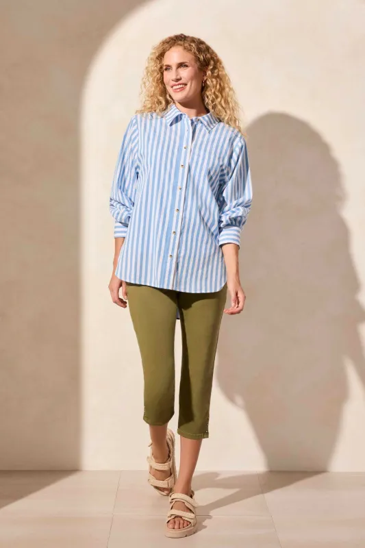 Stripe Button-Front Shirt-Deep Sea sold by Tribal