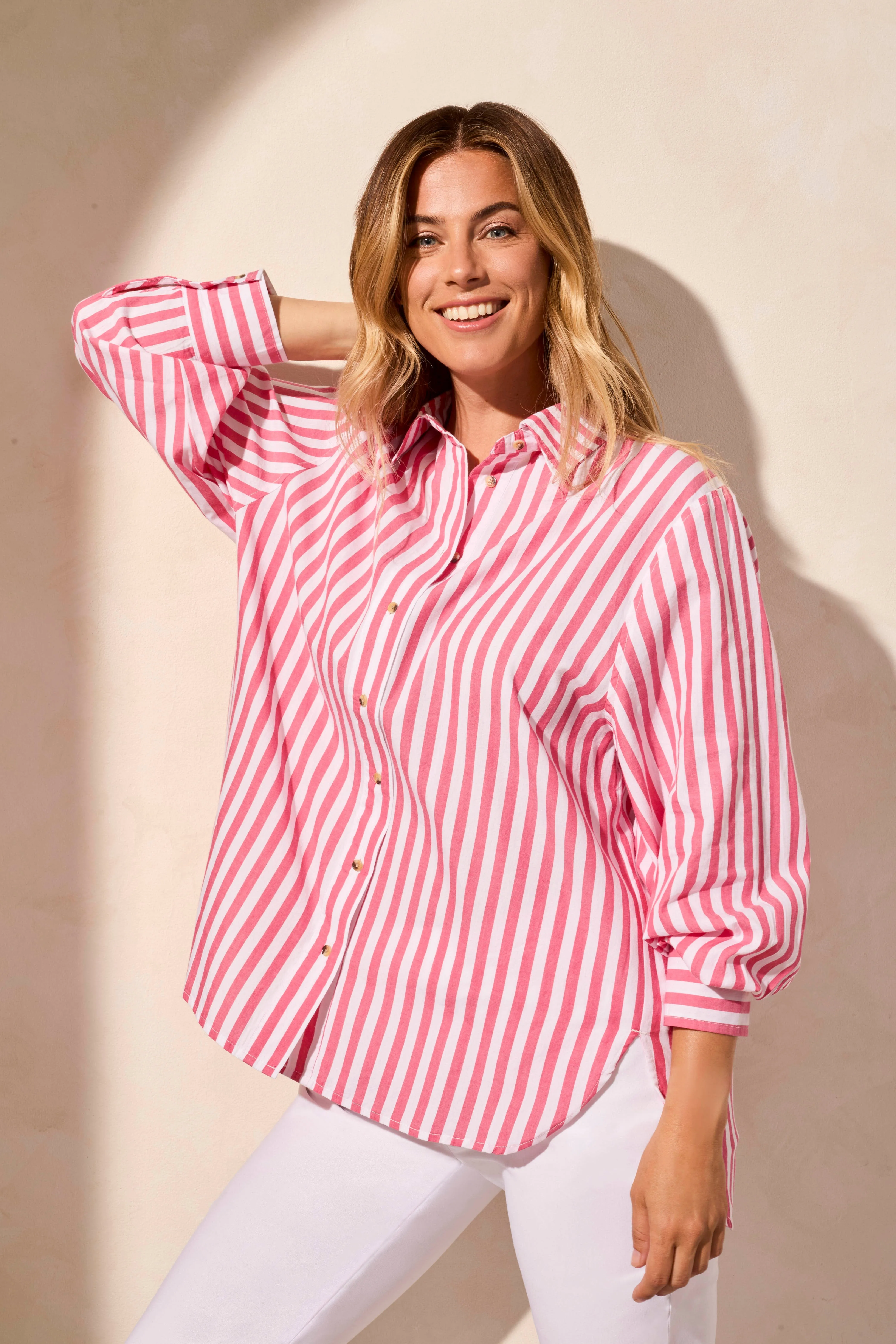 Stripe Button-Front Shirt-Teaberry sold by Tribal product image thumbnail 3