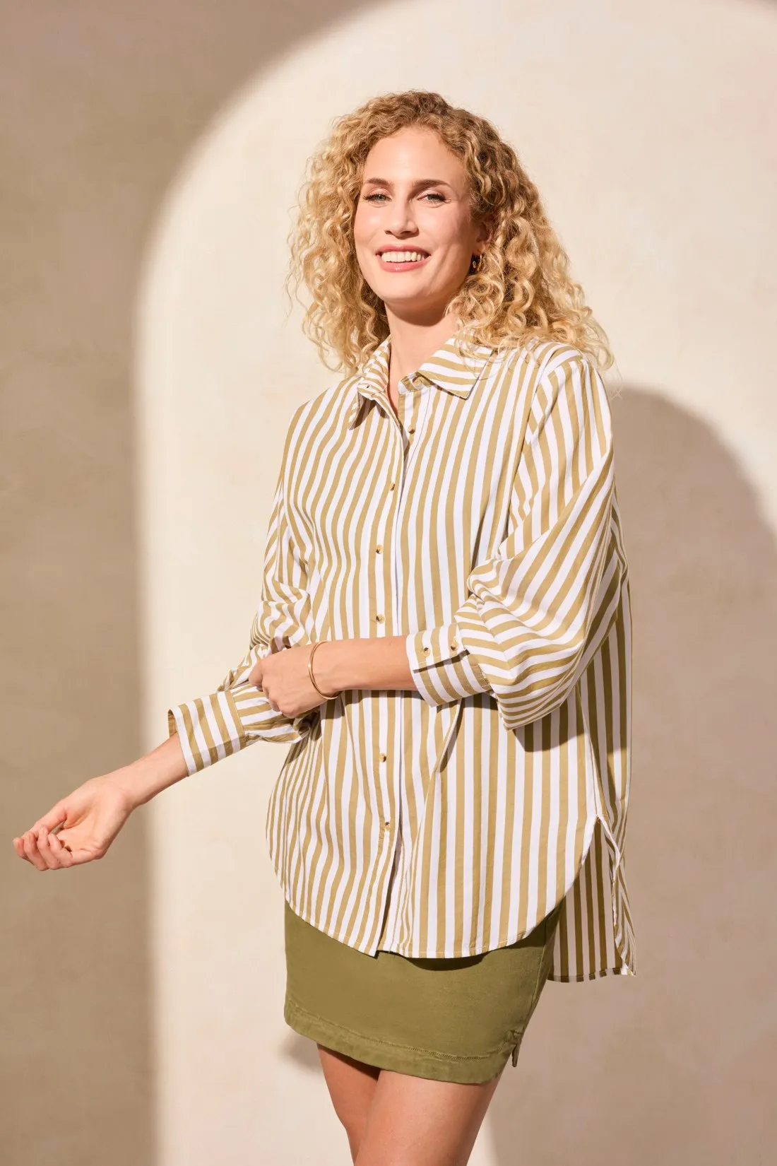 Stripe Button-Front Shirt-Greenmoss sold by Tribal