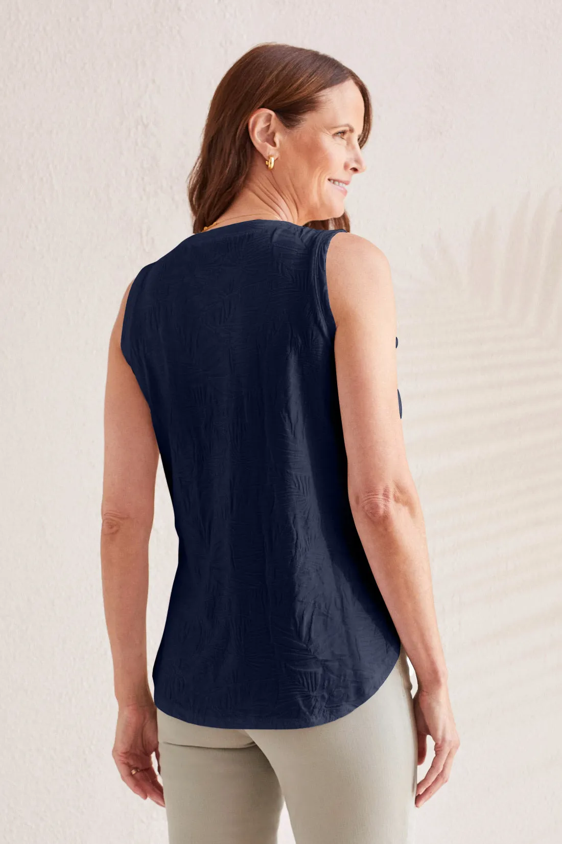 Textured V-Neck Tank With Side Slits-Jet Blue sold by Tribal product image thumbnail 4