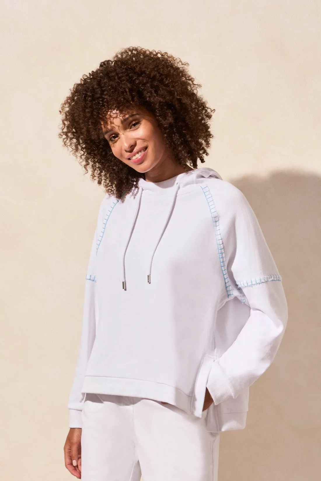 French Terry Contrast-Stitch Long-Sleeve Hoody-White sold by Tribal product image thumbnail 2