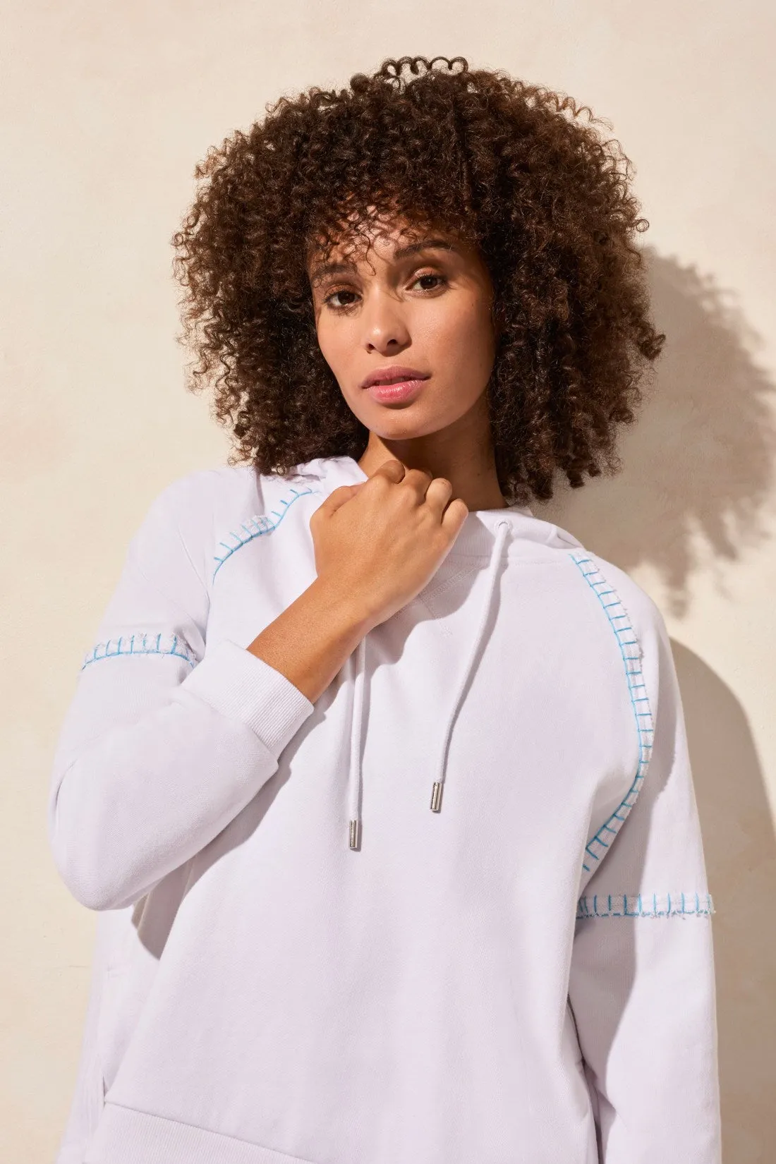 French Terry Contrast-Stitch Long-Sleeve Hoody-White sold by Tribal product image thumbnail 3