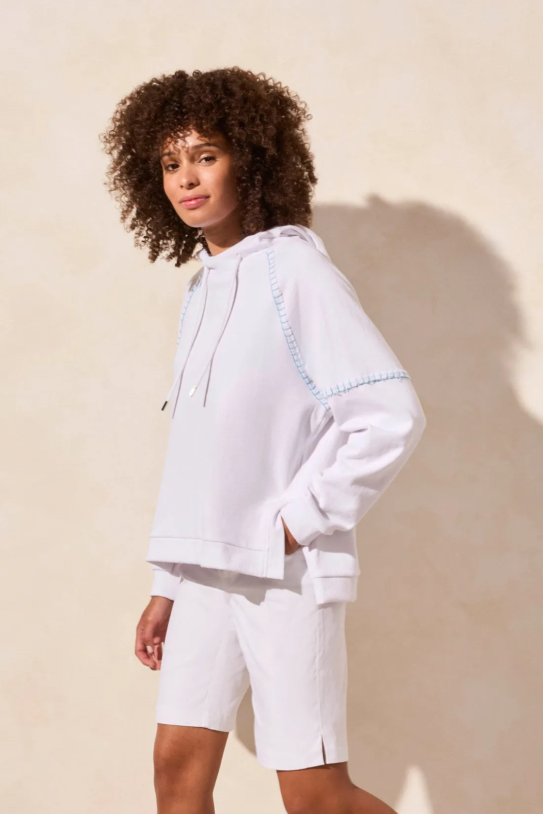 French Terry Contrast-Stitch Long-Sleeve Hoody-White sold by Tribal