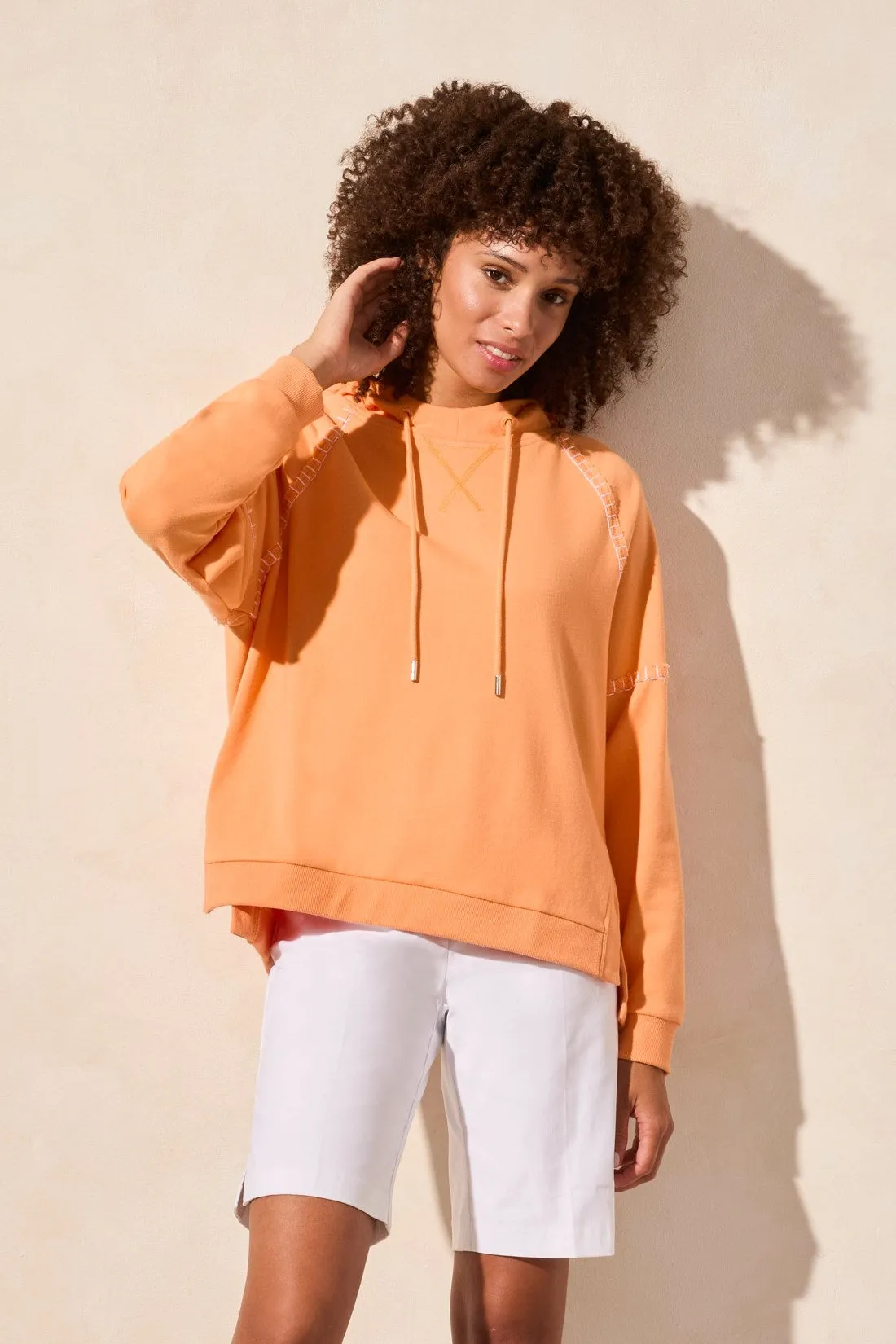 French Terry Contrast-Stitch Long-Sleeve Hoody-Melon sold by Tribal
