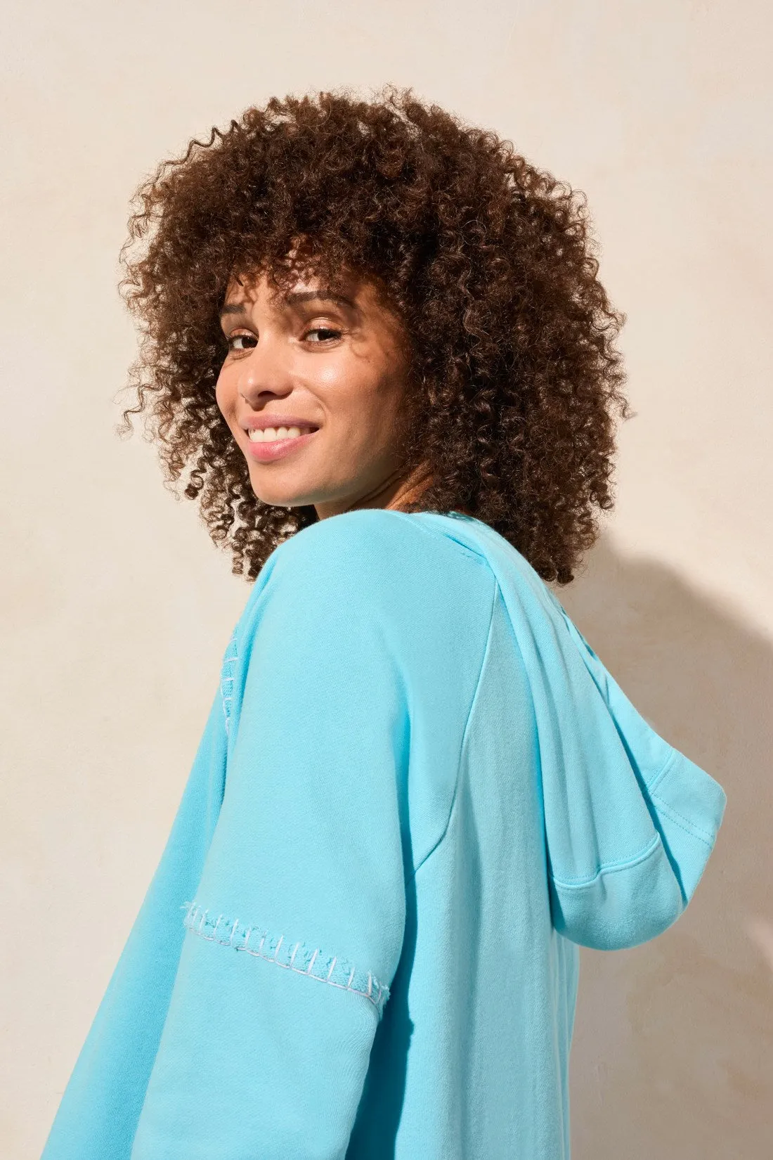 French Terry Contrast-Stitch Long-Sleeve Hoody-Aqua sold by Tribal product image thumbnail 3