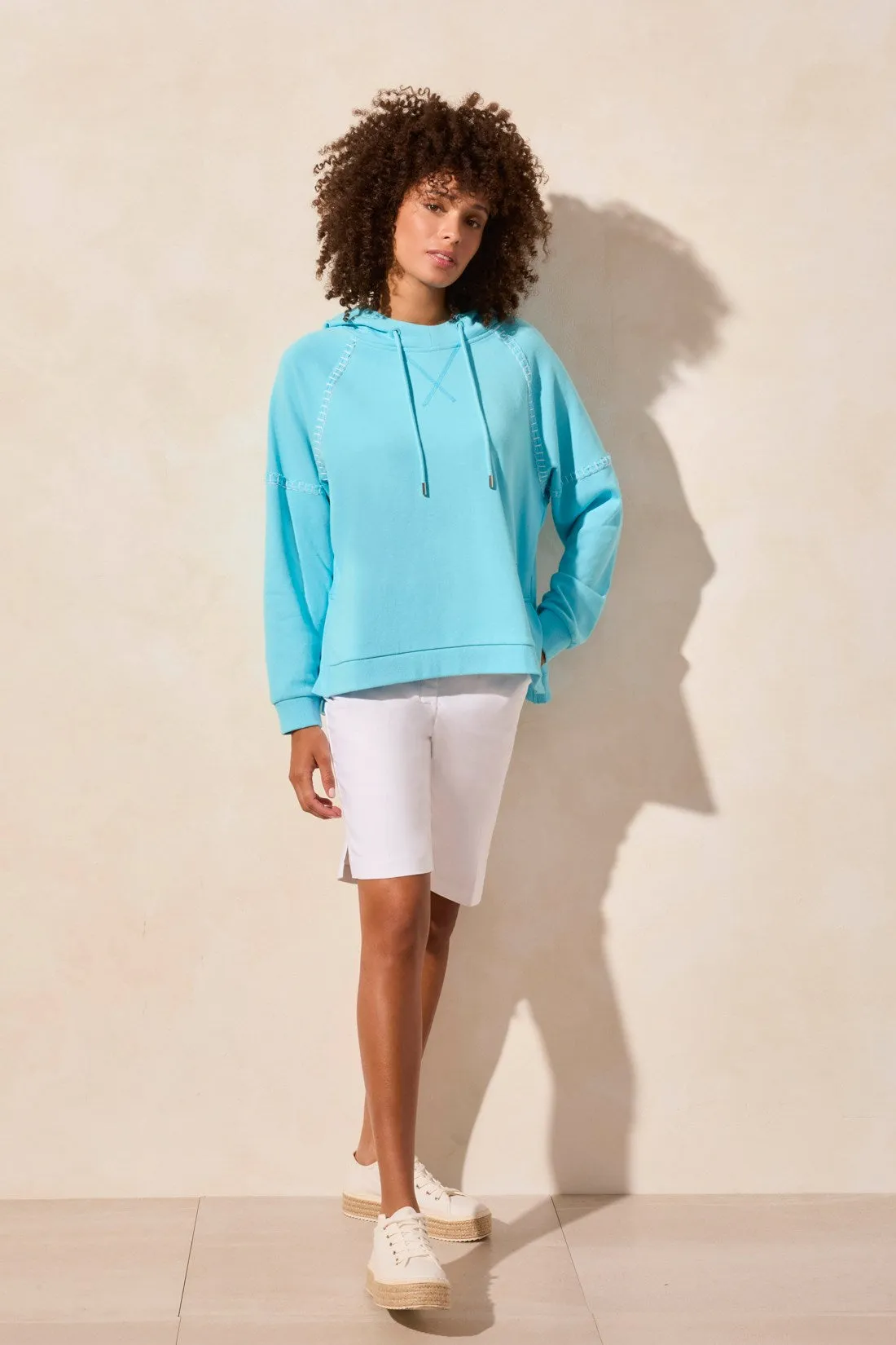 French Terry Contrast-Stitch Long-Sleeve Hoody-Aqua sold by Tribal