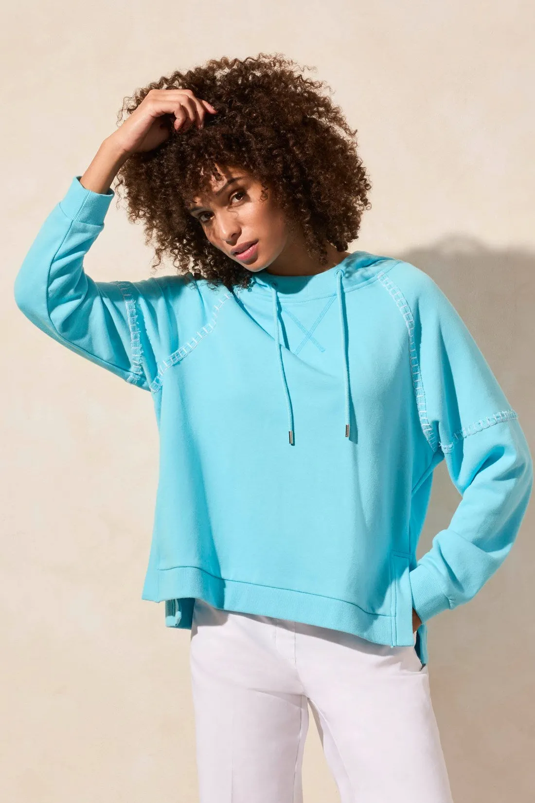 French Terry Contrast-Stitch Long-Sleeve Hoody-Aqua sold by Tribal product image thumbnail 2