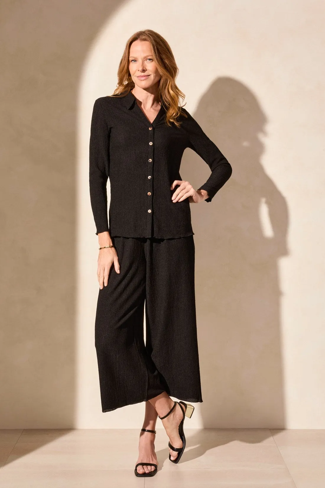 Crinkle Knit Button-Front Loose Shirt-Black sold by Tribal product image thumbnail 2