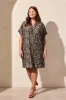 Ruffle-Sleeve Notch Neck Shift Dress-Black sold by Tribal