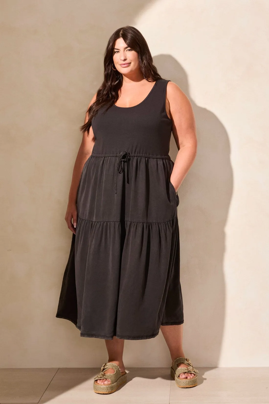 Mixmedia Sleeveless Boat Neck Maxi Dress-Black sold by Tribal