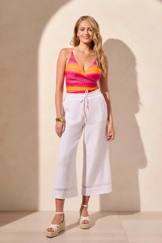 Wide Leg Cover-Up Capri Pants-White sold by Tribal