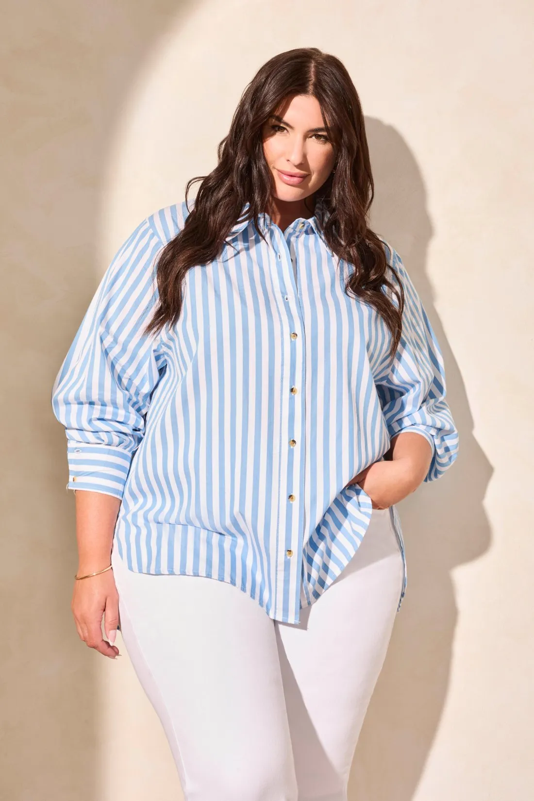 Stripe Button-Front Shirt-Deep Sea sold by Tribal