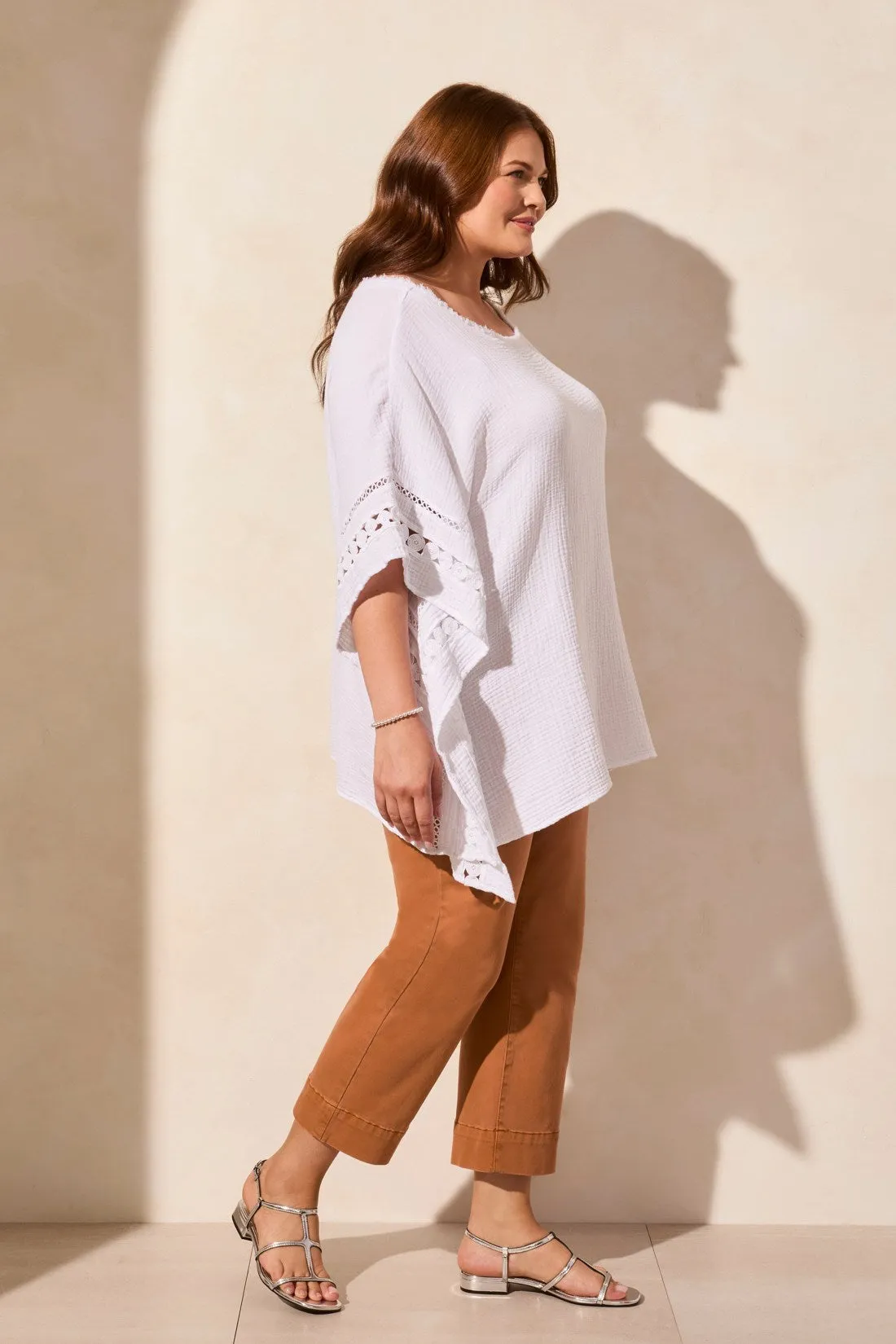 Vintage Wash Cotton Gauze Kaftan Blouse With Fancy Trim-White sold by Tribal product image thumbnail 2