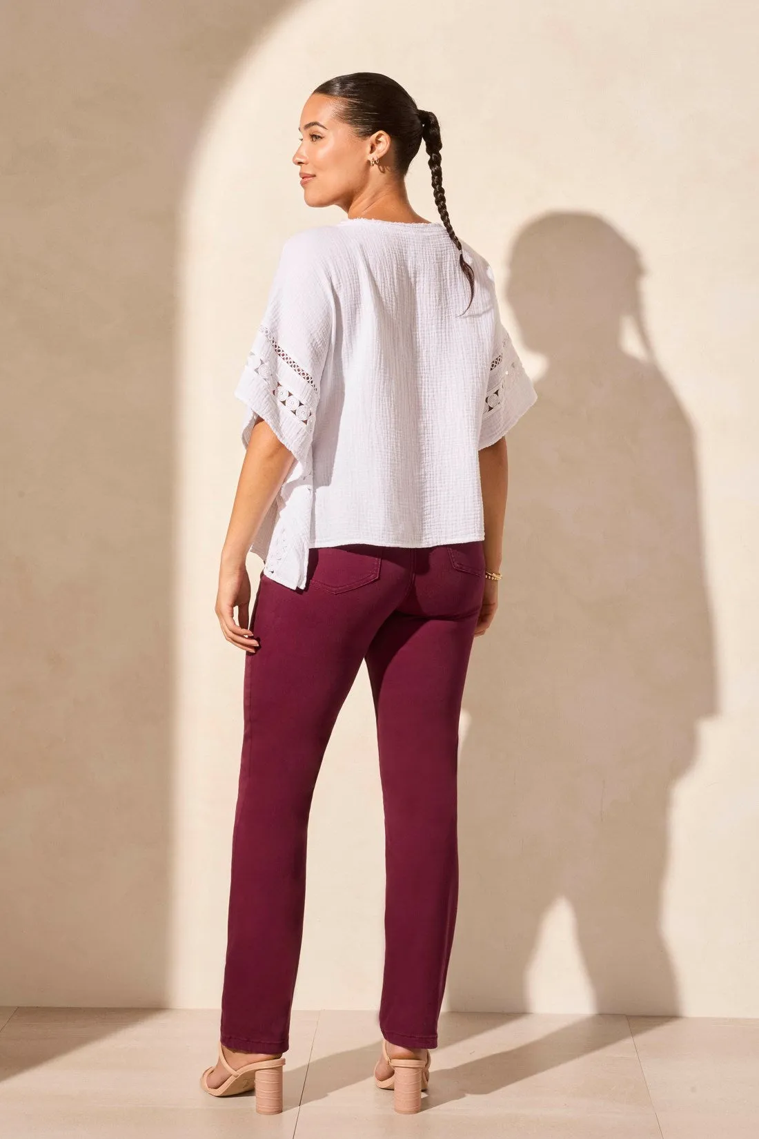 Vintage Wash Cotton Gauze Kaftan Blouse With Fancy Trim-White sold by Tribal product image thumbnail 4