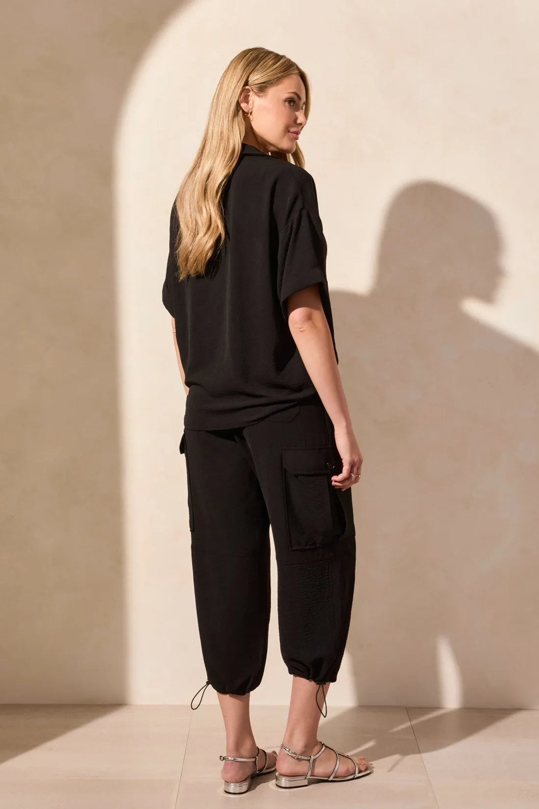 Lapel Collar V-Neck Short Sleeve Shirt-Black sold by Tribal product image thumbnail 3