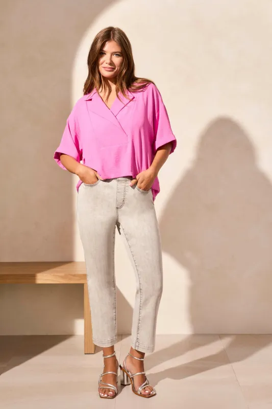 Lapel Collar V-Neck Short Sleeve Shirt-Flamingo sold by Tribal