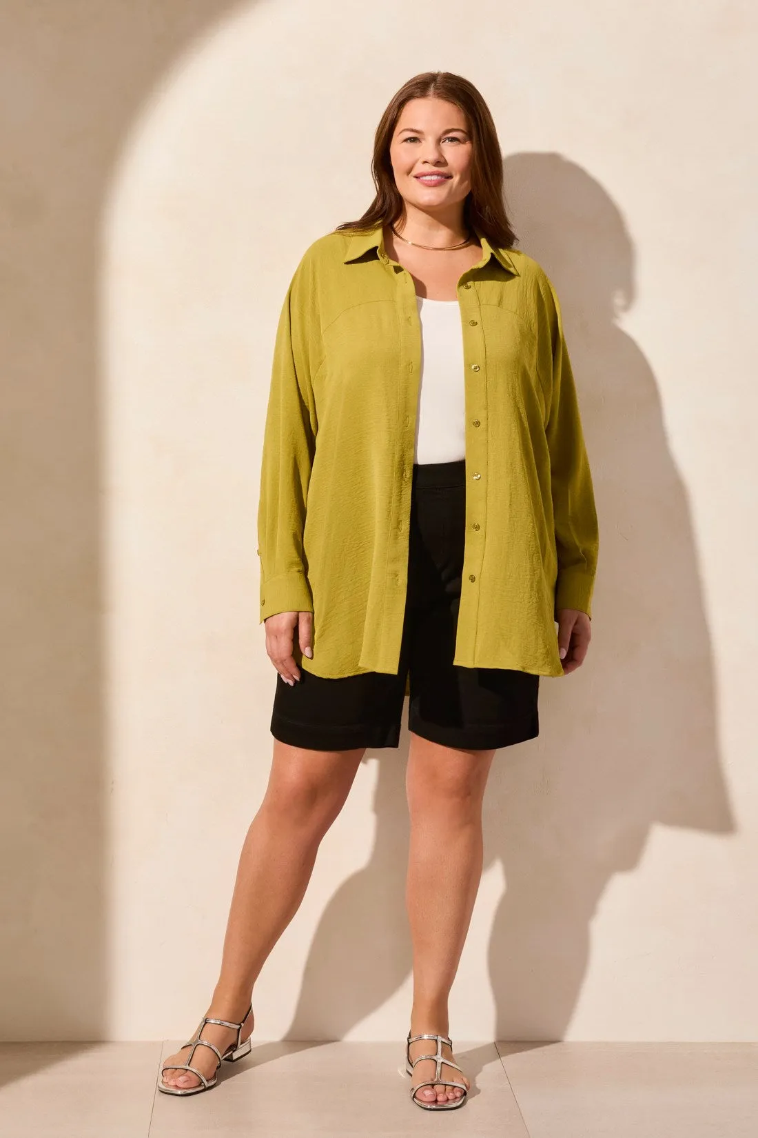 Stretch Woven Flowy Raglan Sleeve Shirt-Aloeleaf sold by Tribal