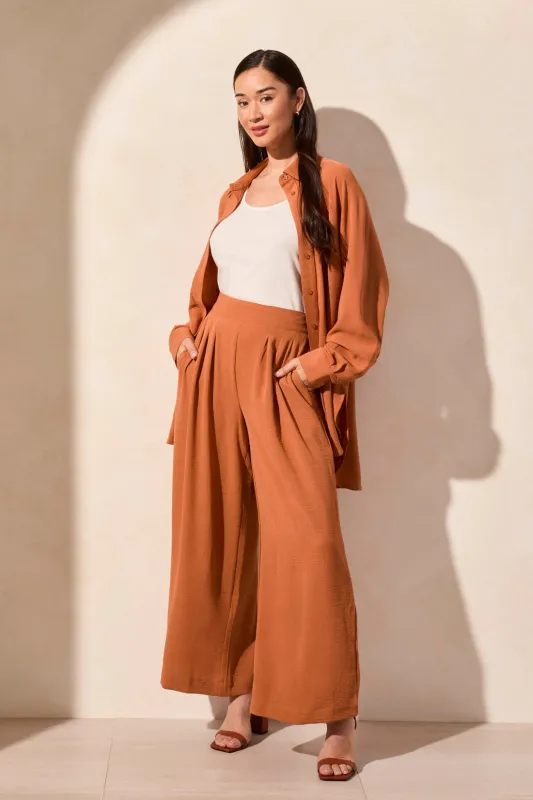 Stretch Woven Flowy Pants With Elastic Waist-Desertsand sold by Tribal