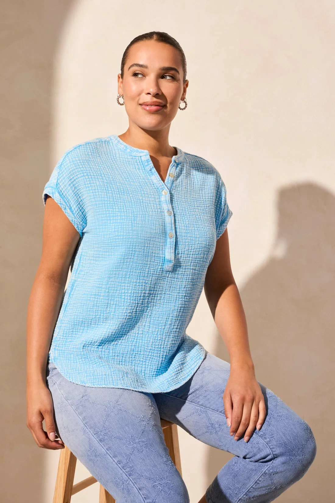 Vintage Wash Cotton Gauze Cap Sleeve Top-Sailboat sold by Tribal