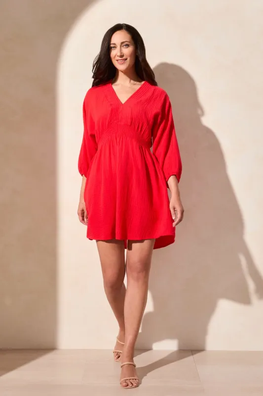 Smocked Puff Sleeve Dress-Bayberry sold by Tribal