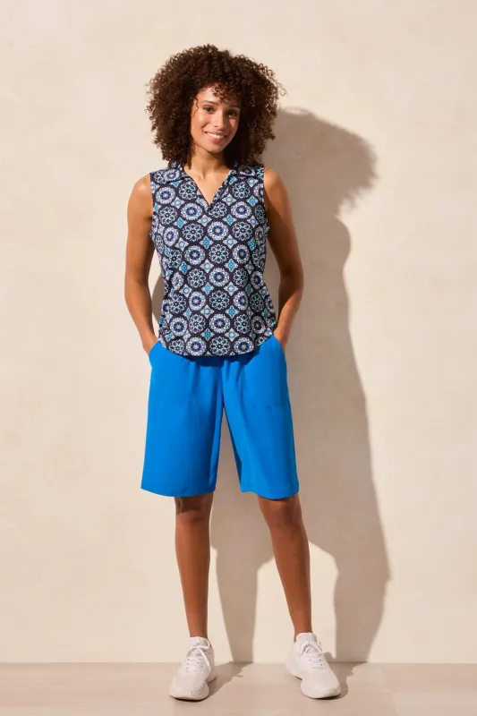 Textured Print Sleeveless Polo Top With Shirtail-Riviera sold by Tribal