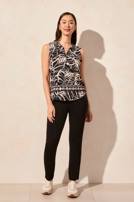 Textured Print Sleeveless Polo Top With Shirtail-Sanddune made by Tribal