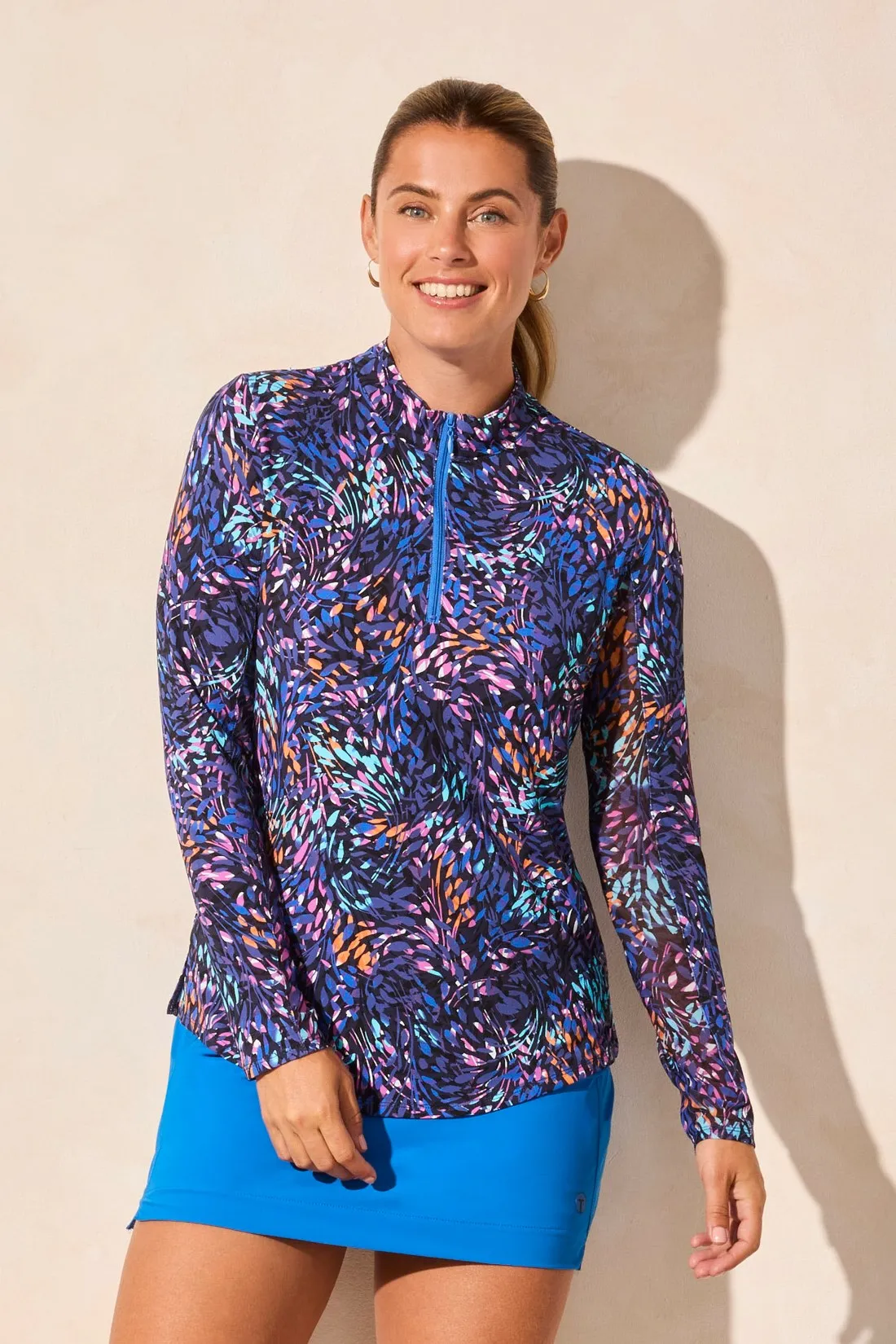 UPF 50+ Performance Stretch Long Sleeve Quarter-zip Top-Aqua sold by Tribal product image thumbnail 3