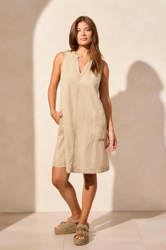 Tencel Sleeveless V-Neck Dress With Pockets-W Dustysand made by Tribal