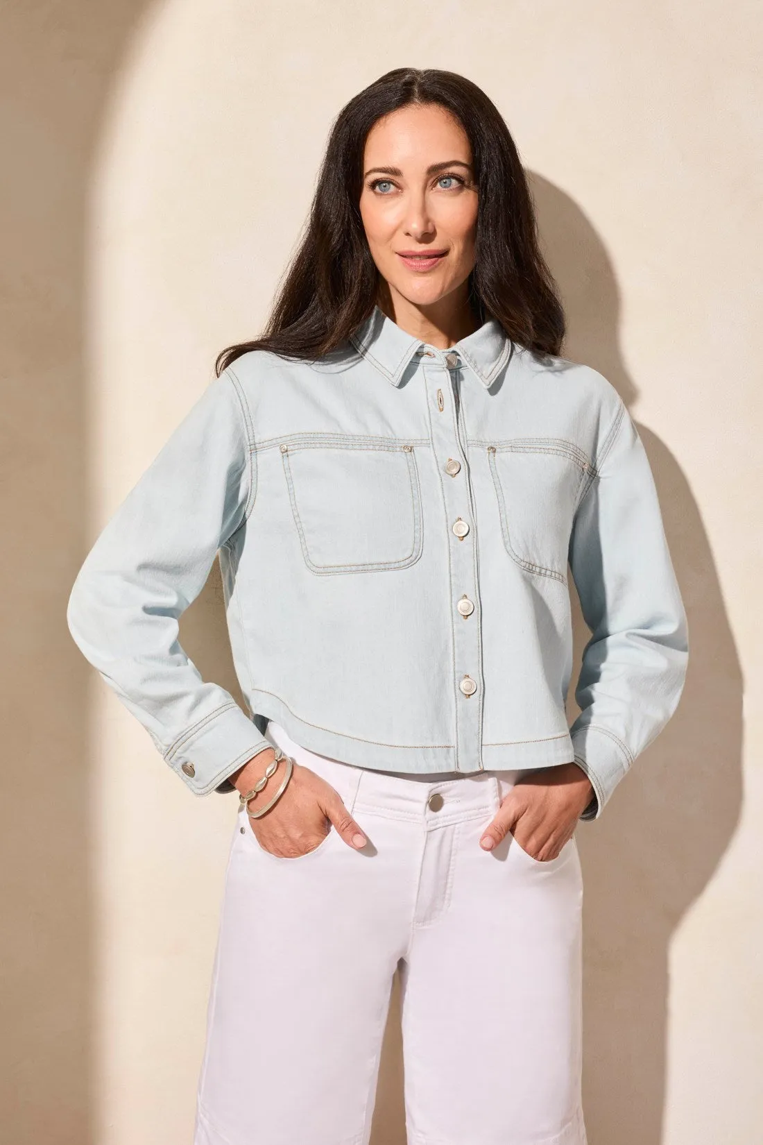 Light Denim Button Front Shirt-Bluewhite sold by Tribal product image thumbnail 3