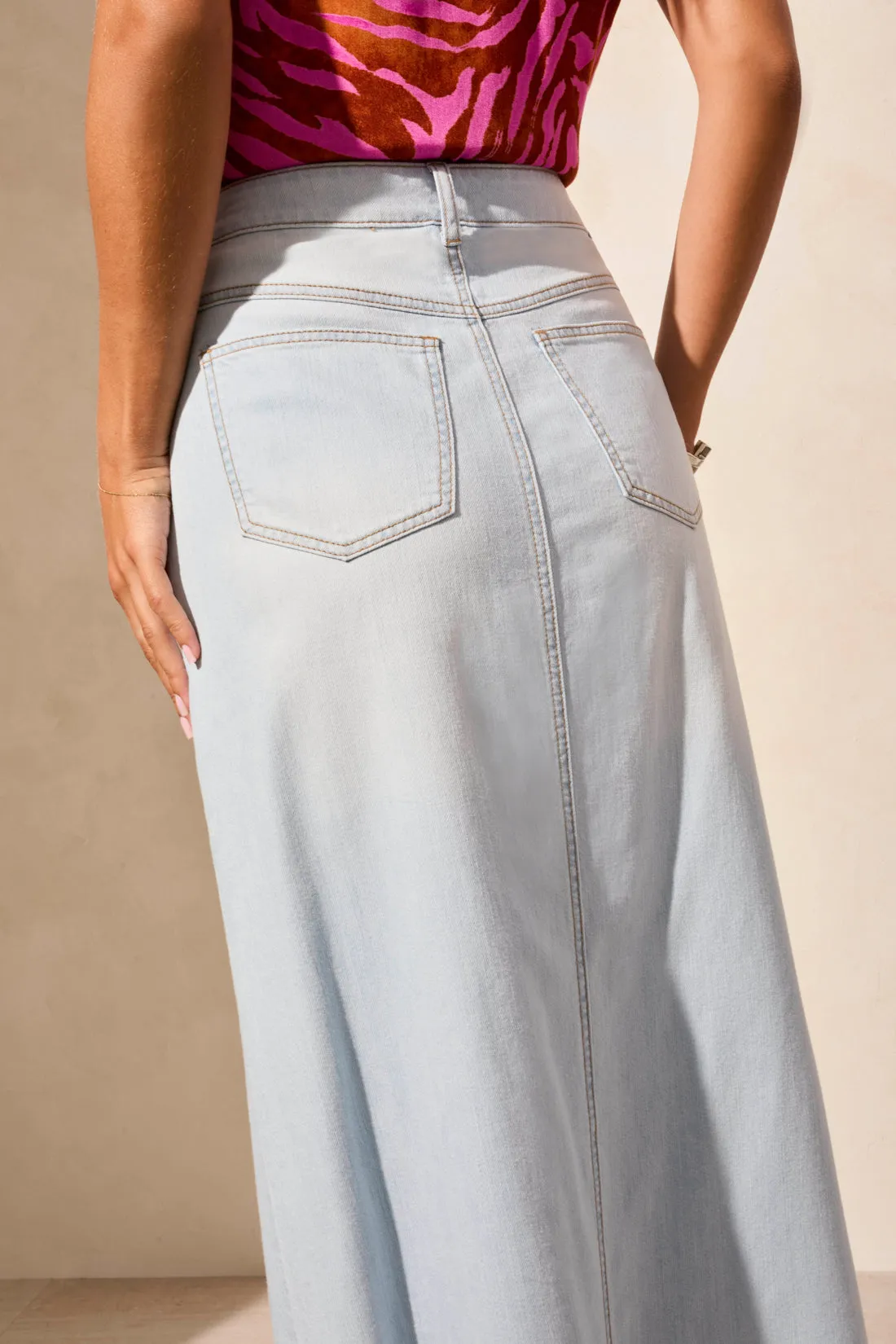 Full Length Slit-Accent Denim Skirt-Bluewhite sold by Tribal product image thumbnail 4
