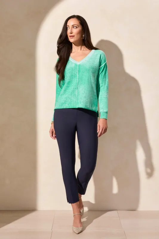 Lightweight Cotton V-Neck Sweater With Special Wash-Aqualand sold by Tribal