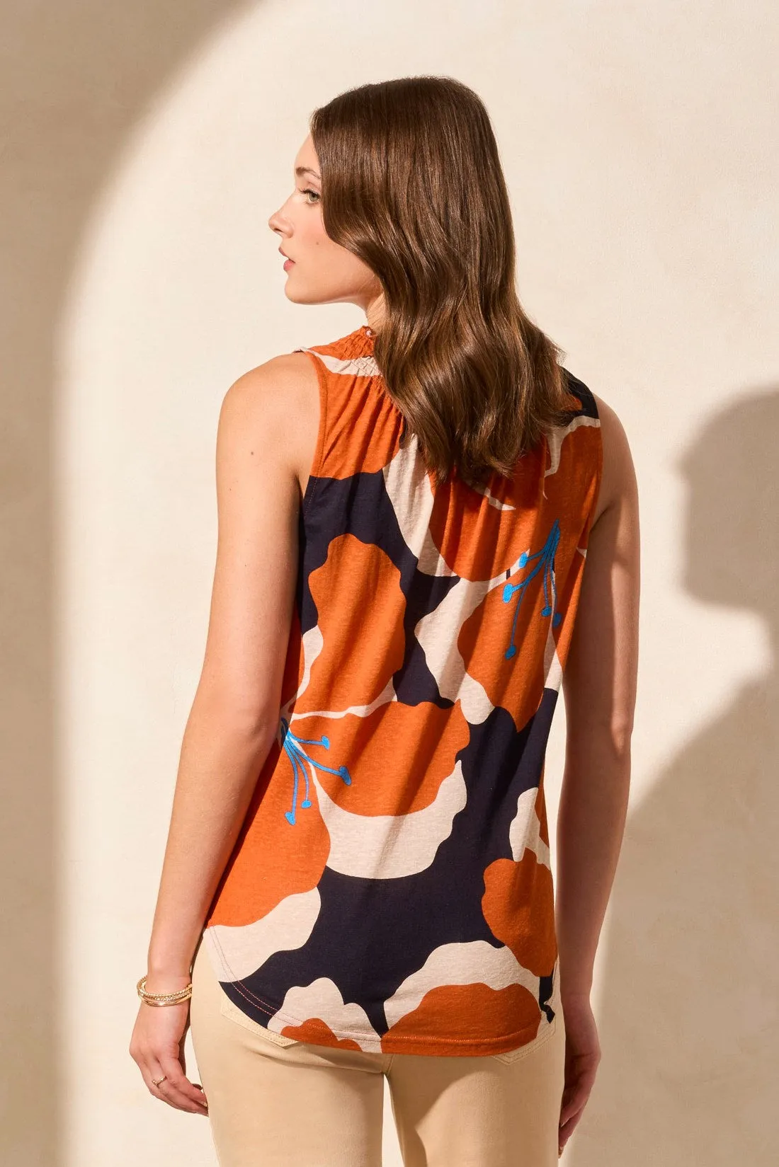 Smocked Sleeveless Linen Knit Top-Carrot sold by Tribal product image thumbnail 4