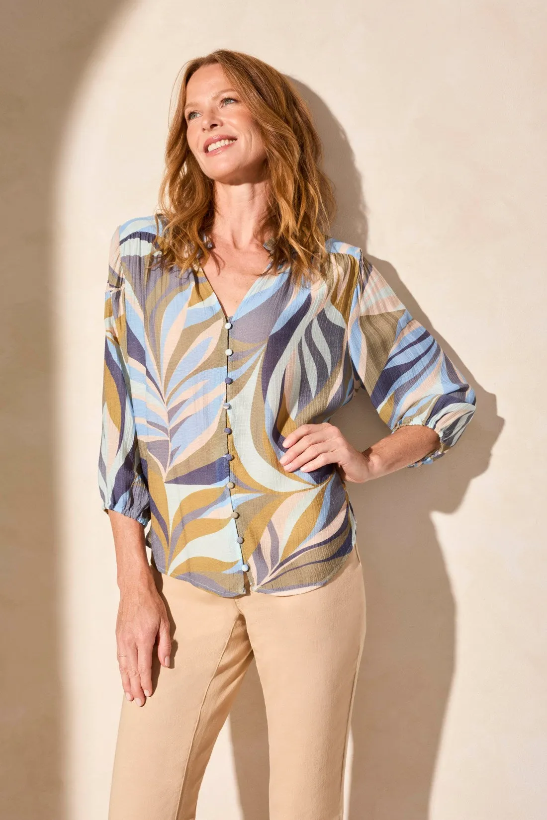 3/4 Sleeve Button-Front Blouse-Greenmoss sold by Tribal product image thumbnail 2