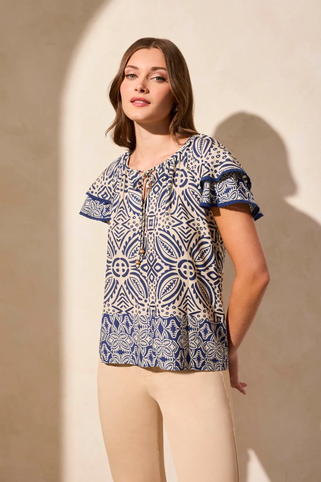 Flutter-Sleeve Crew Neck Blouse-Safari sold by Tribal product image thumbnail 3