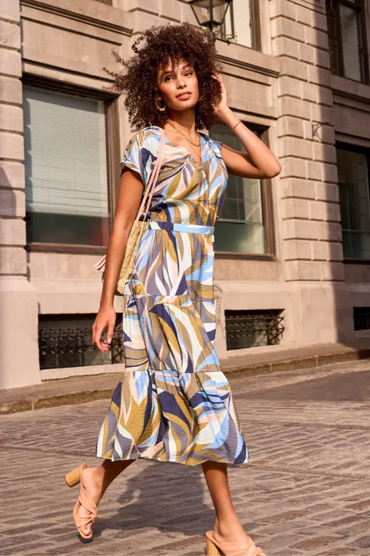 Tiered Short-Sleeve V-Neck Dress-Loden sold by Tribal