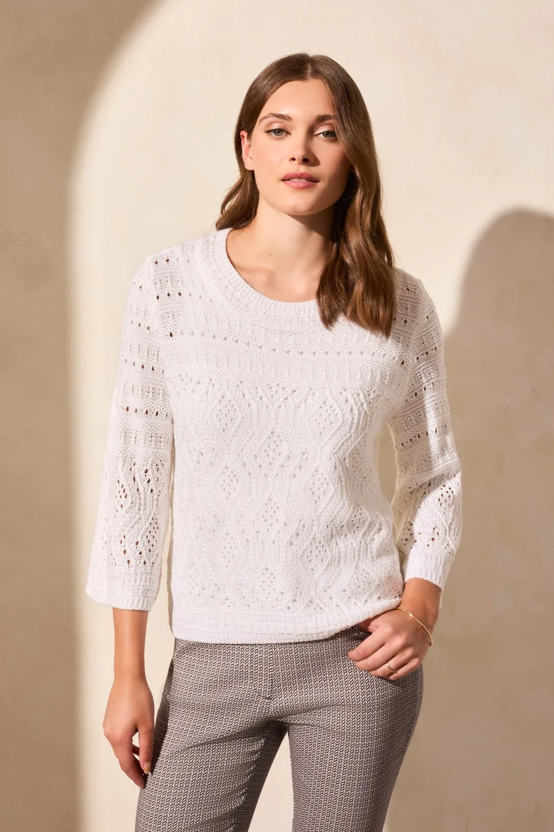 Bell-Sleeve Cable Knit Crew Neck Sweater-White sold by Tribal product image thumbnail 3