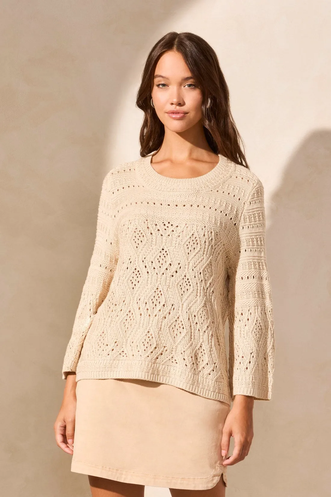 Bell-Sleeve Cable Knit Crew Neck Sweater-Safari sold by Tribal product image thumbnail 2